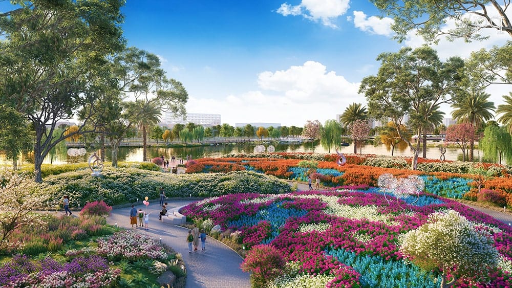 Công viên văn hóa với cảnh quan rực rỡ sắc màu từ các loài hoa bốn mùa, không gian xanh mát và hồ nước trung tâm – nơi lý tưởng để thư giãn, dạo bộ và tận hưởng thiên nhiên giữa lòng đô thị.