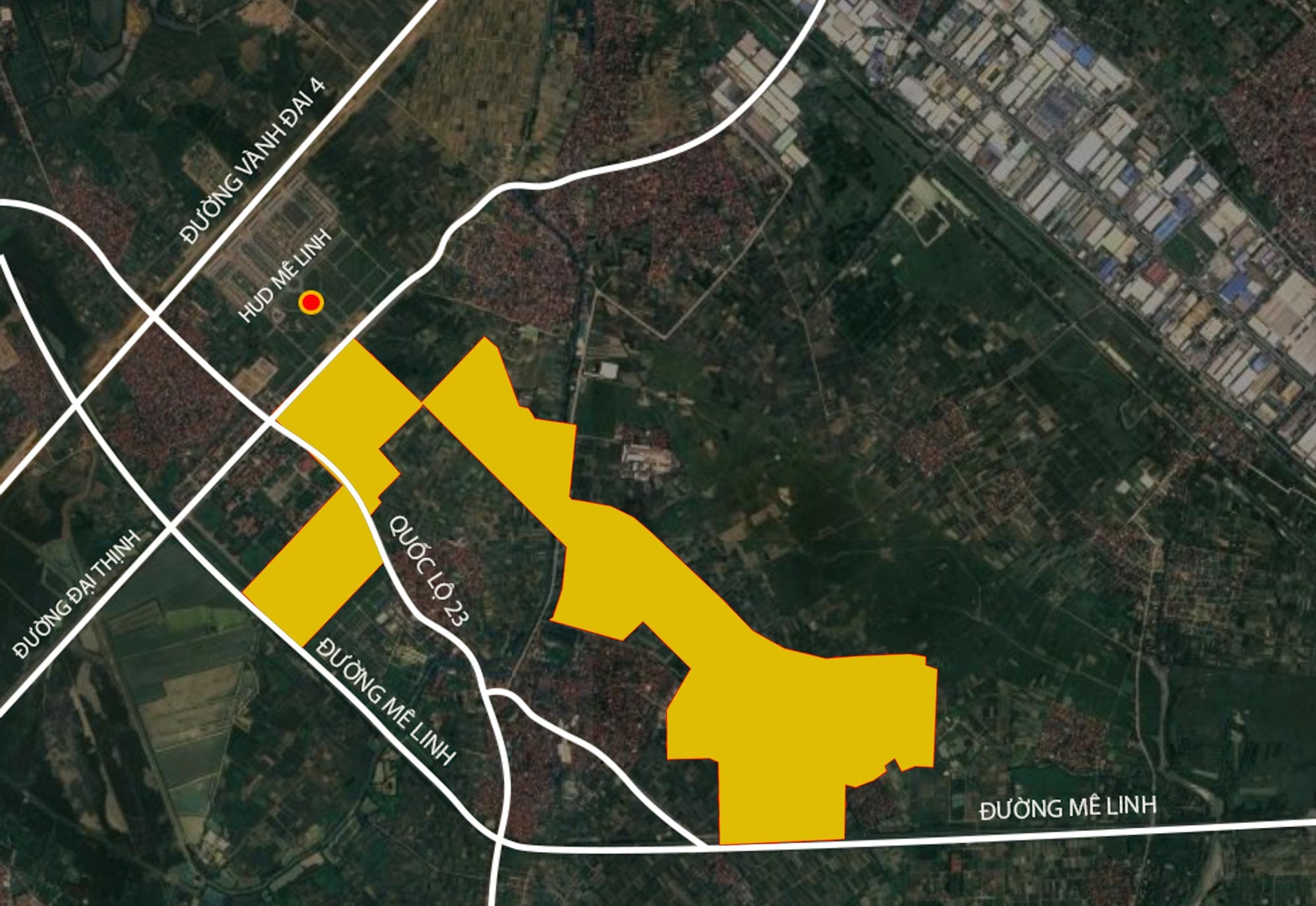 Vị trí dự án Sun Mê Linh trên trục đường Mê Linh – Quốc lộ 23, kết nối nhanh đường Vành đai 4 và khu vực phát triển đô thị phía Bắc Hà Nội.